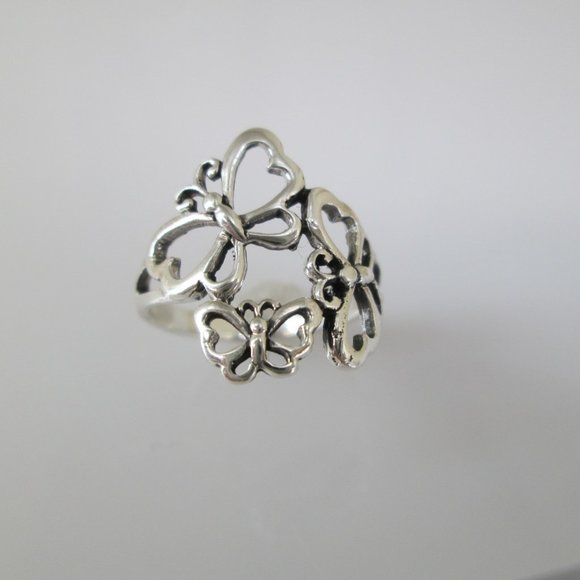Sterling Silver BUTTERFLY Ring> triple Butterflies ring,925 sterling ring,925 - Picture 4 of 5